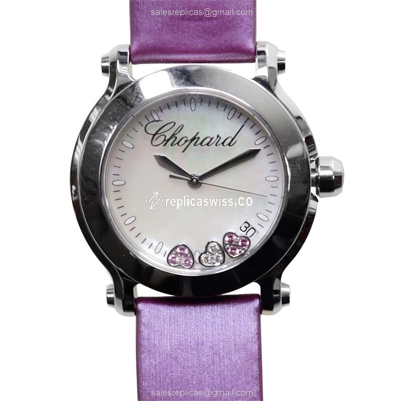 Chopard 278475 Happy Heart Quartz - White Dial - Leather Purple Strap - Buckle Clasp